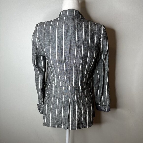 Olivaceous Women's Linen Blend Blazer Jacket Career Size S Gray White Striped - Picture 6 of 11